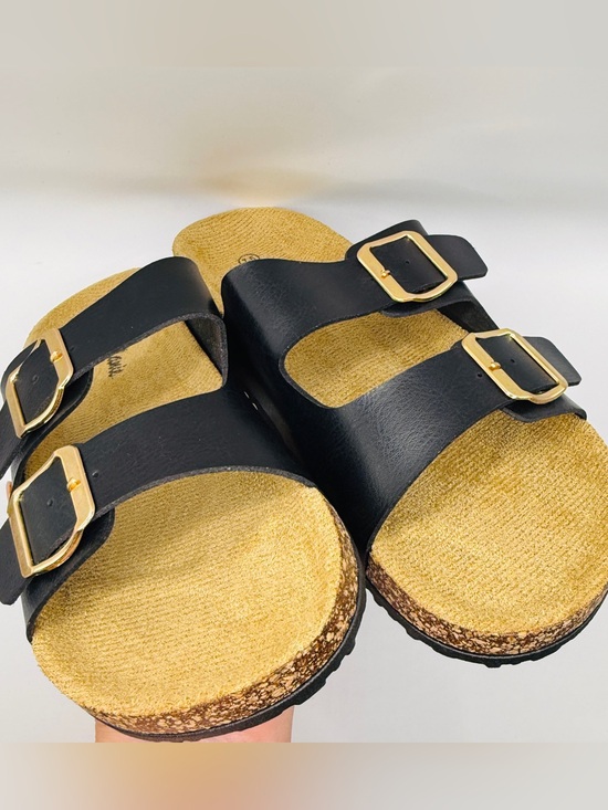 Boutique Brand Shoes - NWT Classic Double Buckle Black Cork Footbed Sandals - Size 6.5